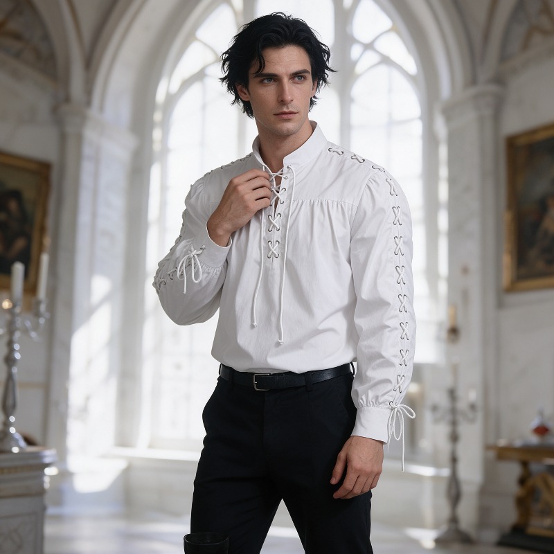 قميص رجالي بتصميم القراصنة من  - مراجعة Medieval Gothic Lace Up Pirate Shirt وسعره