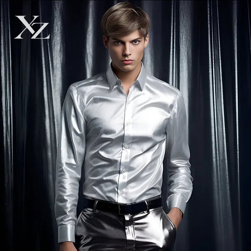 قميص رجالي طويل الأكمام من الس - مراجعة Mens Satin Silk Dress Shirt وسعره