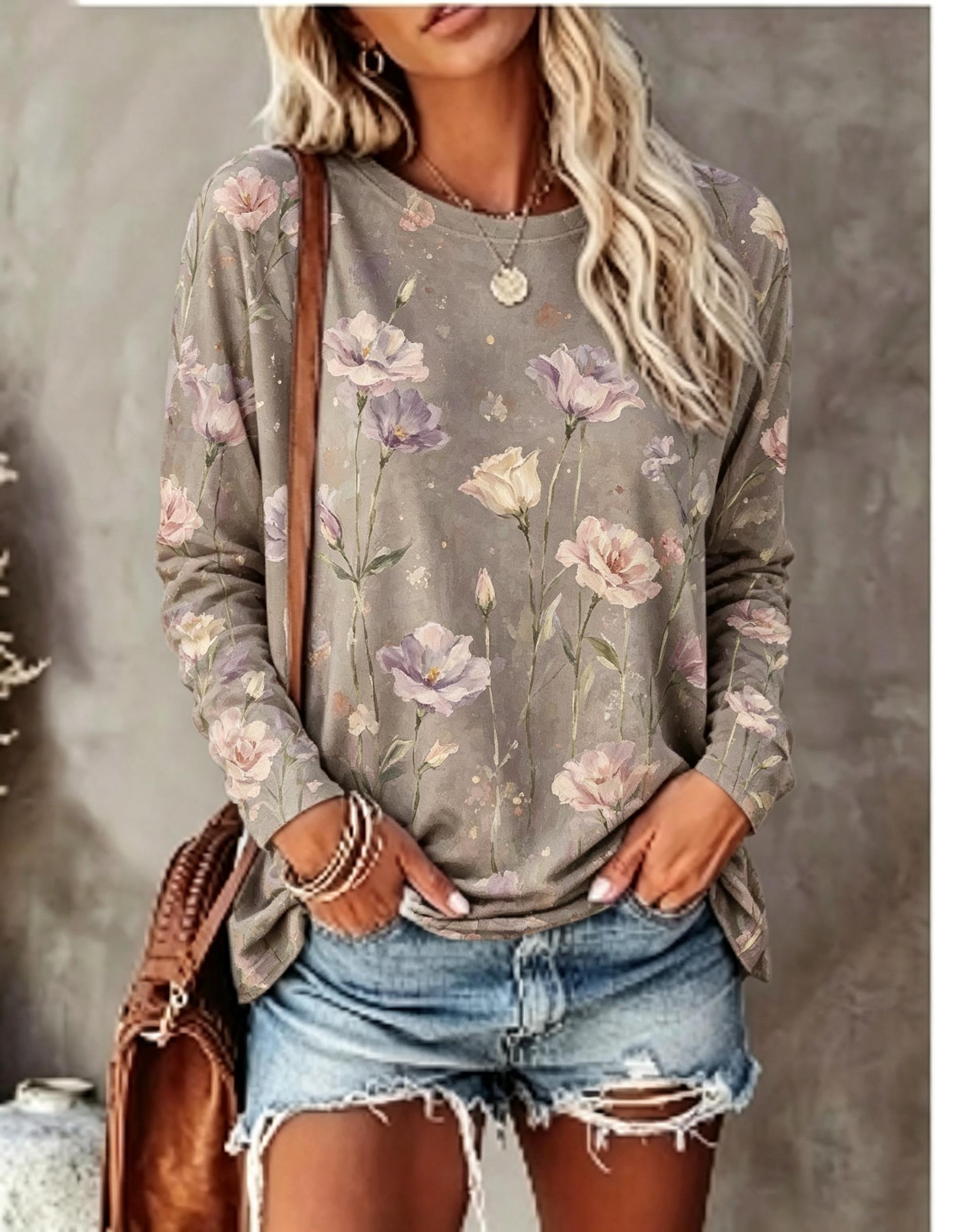 قميص نسائي بأكمام طويلة بطبعة  - مراجعة T-Shirts وسعره