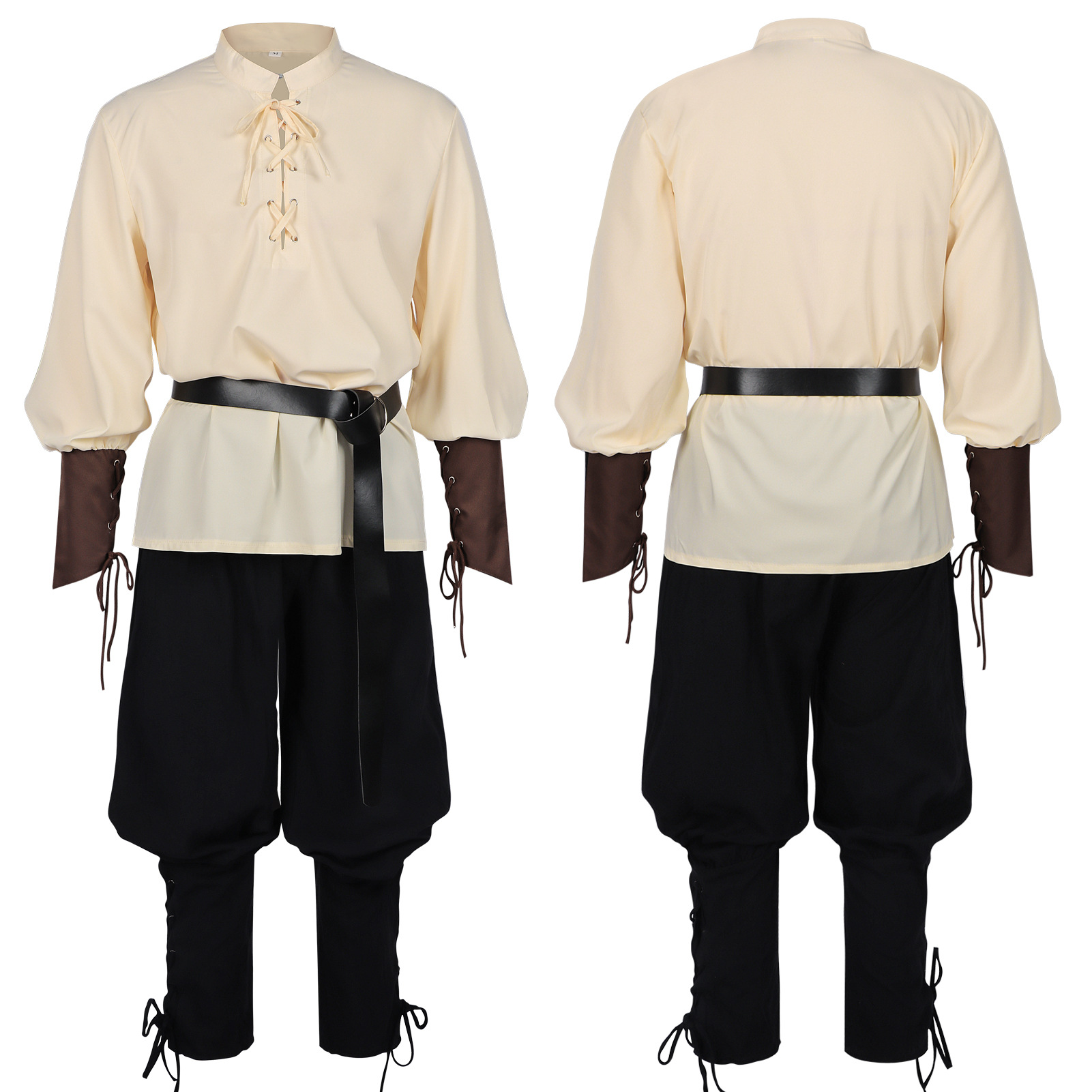 زي قرصان للهالوين للرجال، قميص - مراجعة Medieval Gothic Lace Up Pirate Shirt وسعره